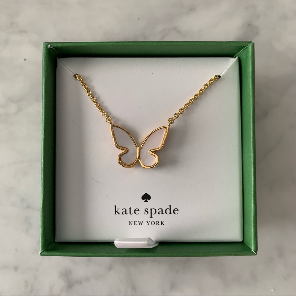 Kate Spade “All A Flutter” Gold Plated Butterfly Necklace Mother Of Pearl New